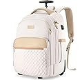 Arcoyard Small Rolling Backpack, Underseat Carry On Luggage With Wheels For Adults, 15.6 Inch Wheeled Backpack for Women, Travel Roller Bag, Beige