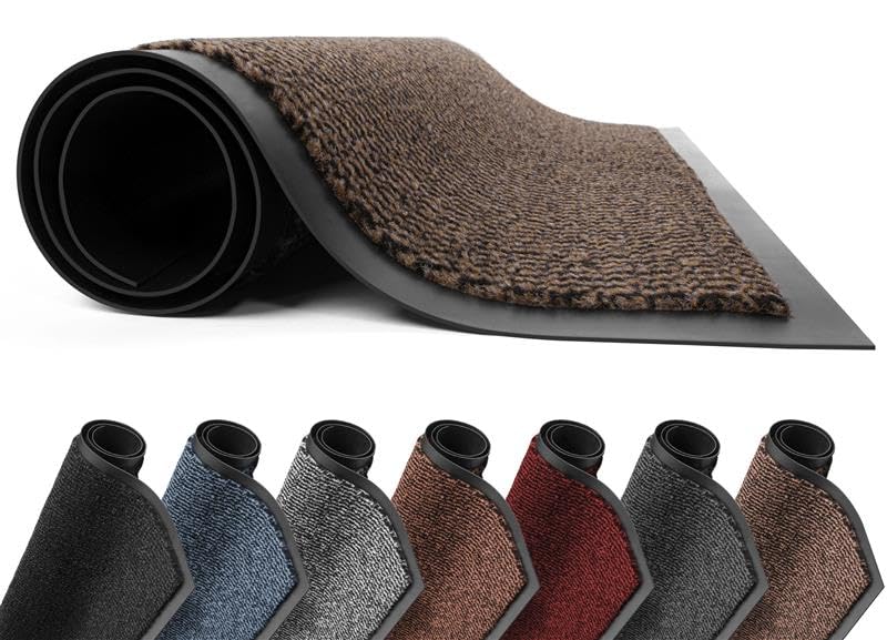 FB FunkyBuys Washable Door Mats - Heavy Duty, Non-Slippery & Stylish Floor Mat - Door mat indoor Large Rubber Indoor & Outdoor Doormats for Perfect Dust Grabbing (Brown-waved, 40 x 60 CM)
