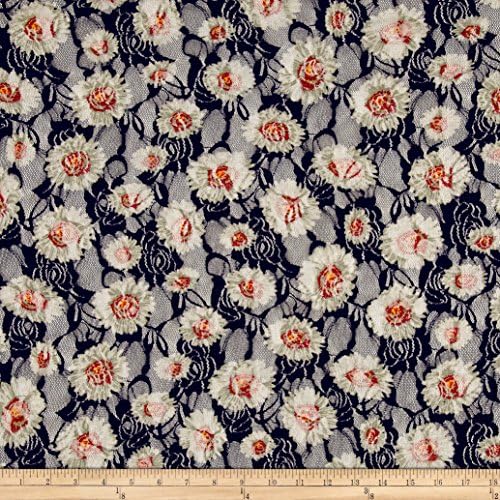 Stretch Floral Lace Black/Red/Cream Fabric By The Yard