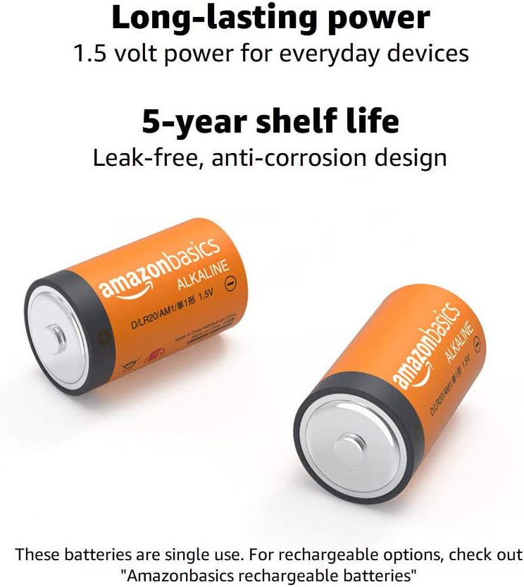 Basics D Cell 1.5 Volt Everyday Alkaline Batteries - Pack of 12 (Packaging may vary): Health & Personal Care