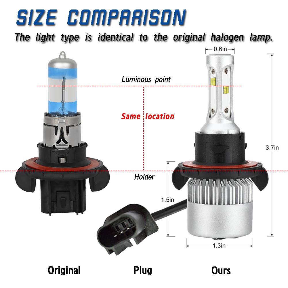 H13/9008 LED Headlight Bulbs Hi/Lo Beam Conversion Kits CSP 6500K 25W 8000LM Cool White High