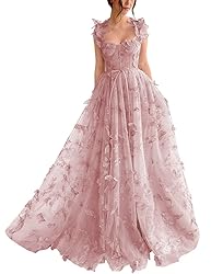 YUAOHUANG Spaghetti Straps 3D Butterfly Tulle