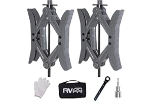 RVPNR.CN RVPNR Camper Wheel Chock Stabilizer, RV X Chocks Wheel Stabilizer, Wheel Chock Scissor 2 Sets Tire Locking Chocks Accessories with Ratchet,hex Socket, Tool Kit, Gloves (Grey)