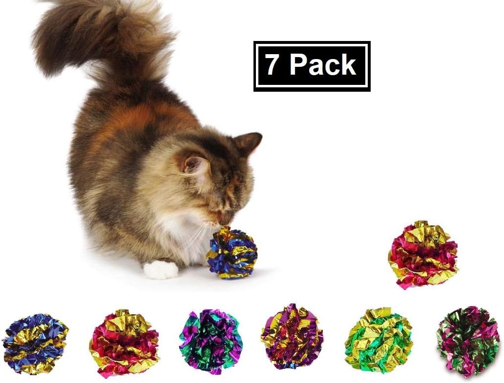 Prairie Horse Supply X Large Premium Mylar Crinkle Balls (7 Pack) (2.5 Inches in Diameter) Interactive Long Lasting Lightweight Shiny Metallic Cat Kitten Toys Assorted Colors : Pet Supplies