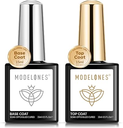 Modelones Gel Nail Polish Base Coat Top Coat Set 2x15ml No Wipe LED Gel Polish