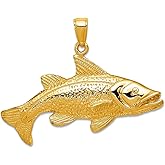 JewelryWeb 14k Yellow Gold Solid Textured Polished RedFish Pendant Necklace 27.2x37.1mm Pendant for Women
