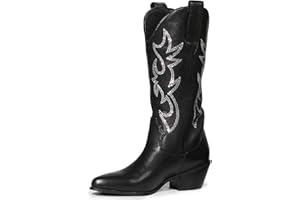 MUCCCUTE Cowboy Boots for Women Cowgirl Boots Wide Calf Pointed Toe Embroidered Fashion Western Chunky Pull On