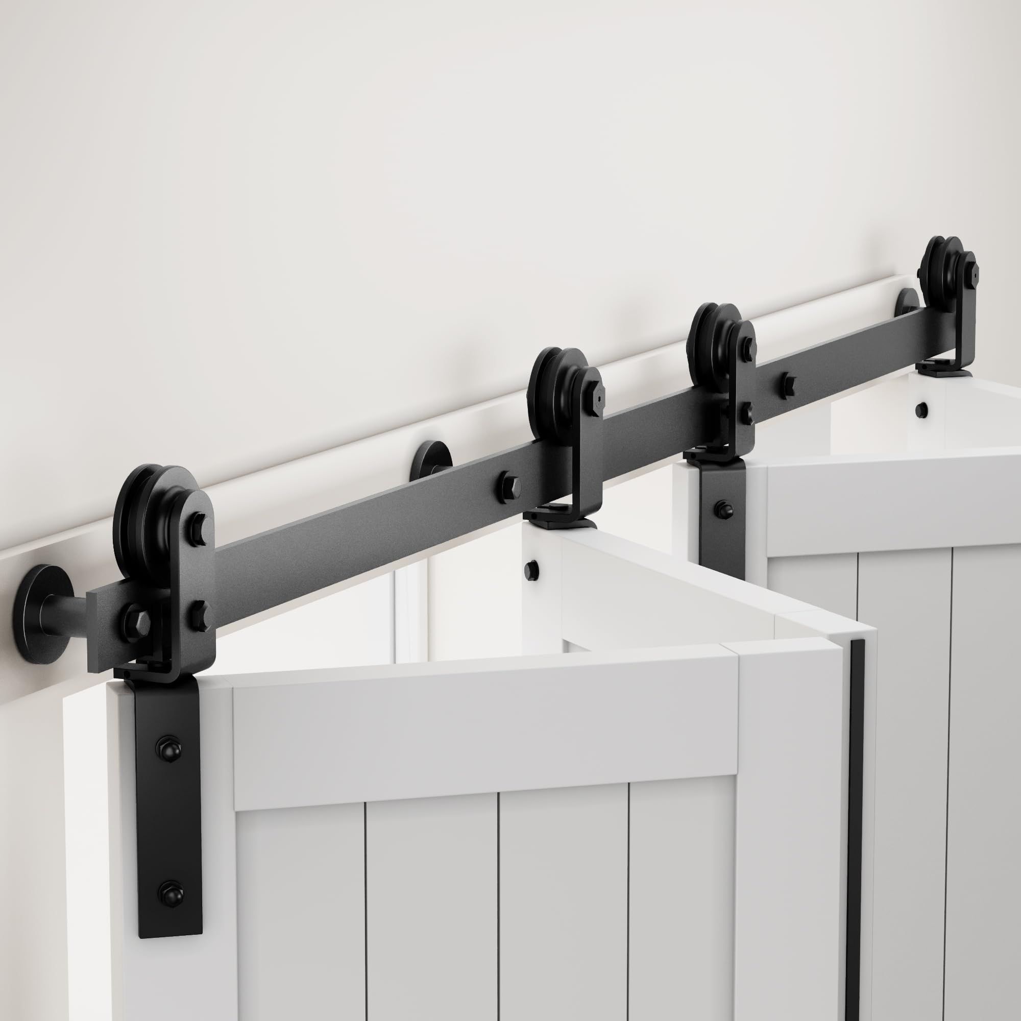 Photo 1 of ZEKOO Bifold Barn Door Hardware: 60 inch Bi-fold Sliding Barn Door Hardware Track Kit for 56" Closet Doors - Easy Assembly Smoothly Quietly I Shape Side Mount and Top Mount Slide Roller- No Doors