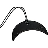 Karelian Heritage Shungite Pendant Moon Crescent | Natural Black Moon Shungite Stone Necklace for Women and Men | Spiritual Amulet for Chakra Balancing, Root Chakra Healing, Meditation