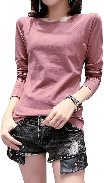 Baluote レディース カットソー Tシャツ 長袖 Tシャツ レディース Tシャツ レディース 可愛い 綿 Tシャツ レディース 春 秋 アウター豆の色t1 Tシャツ カットソー 通販 Amazon
