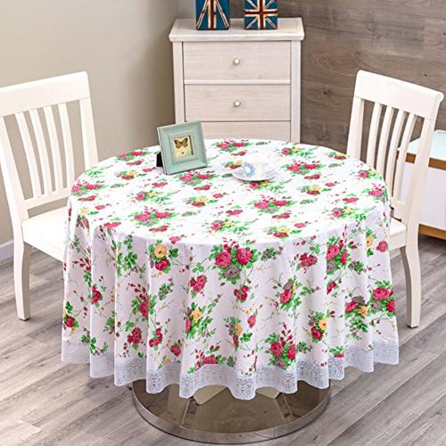 RUOYOU Waterproof Table cloth,Oil-proof Tablecloths Pvc Round Table cover Plastic Table linen Thicken Table mats For Home Restaurants-F diameter134cm(53inch)