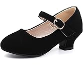 PANDANINJIA Molly Girls Dress Shoes Mary Jane Heels Flower Wedding Party Back to School Pump Shoes for Toddler Little Kid