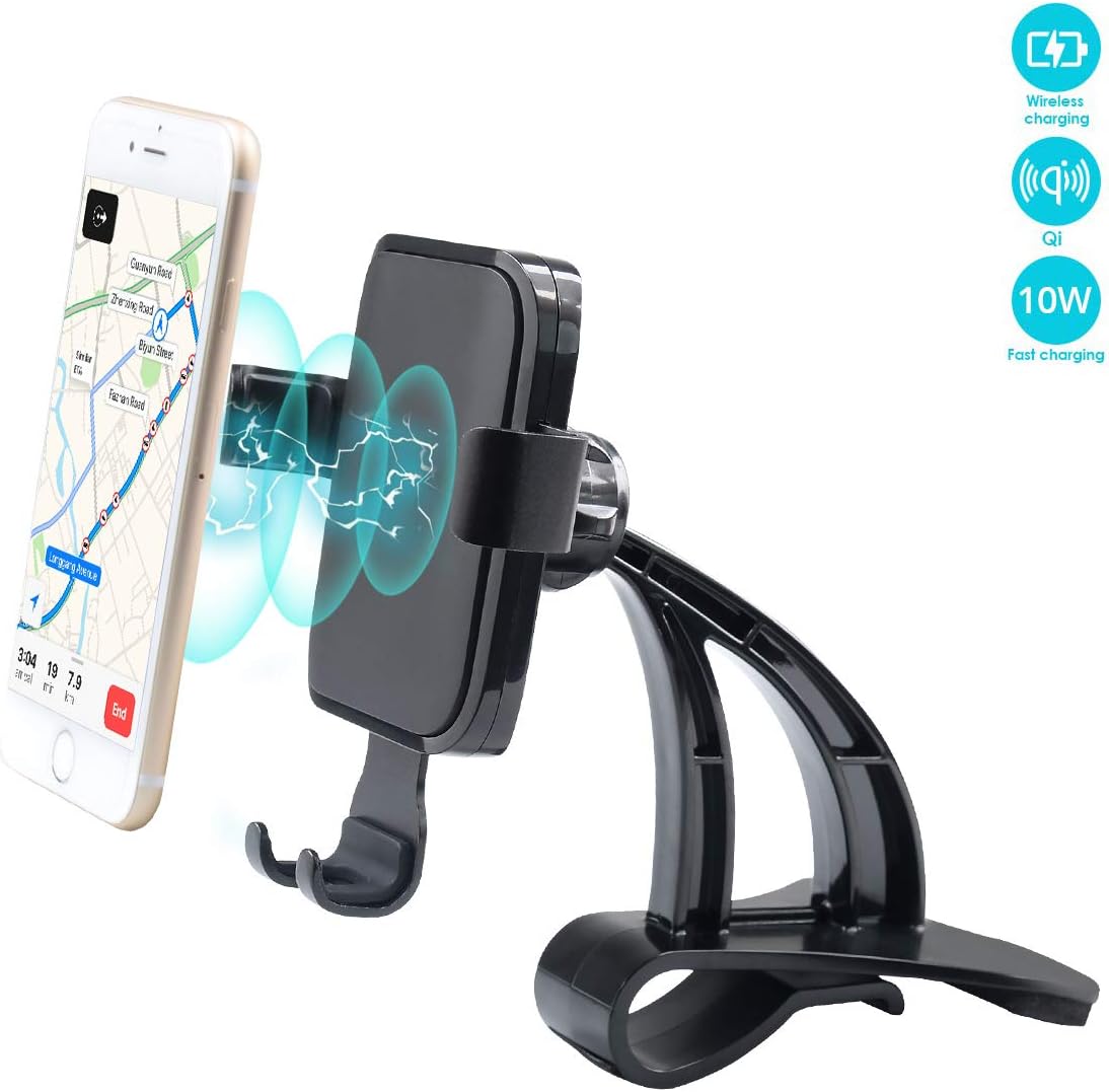 WJM Wireless Charging Cell Phone Stand for Tesla Model 3 Wireless Charger Car Mount Gravity Mobile Holder with Stable Clip Base Compatible with All Smart Phones up to 6.5"