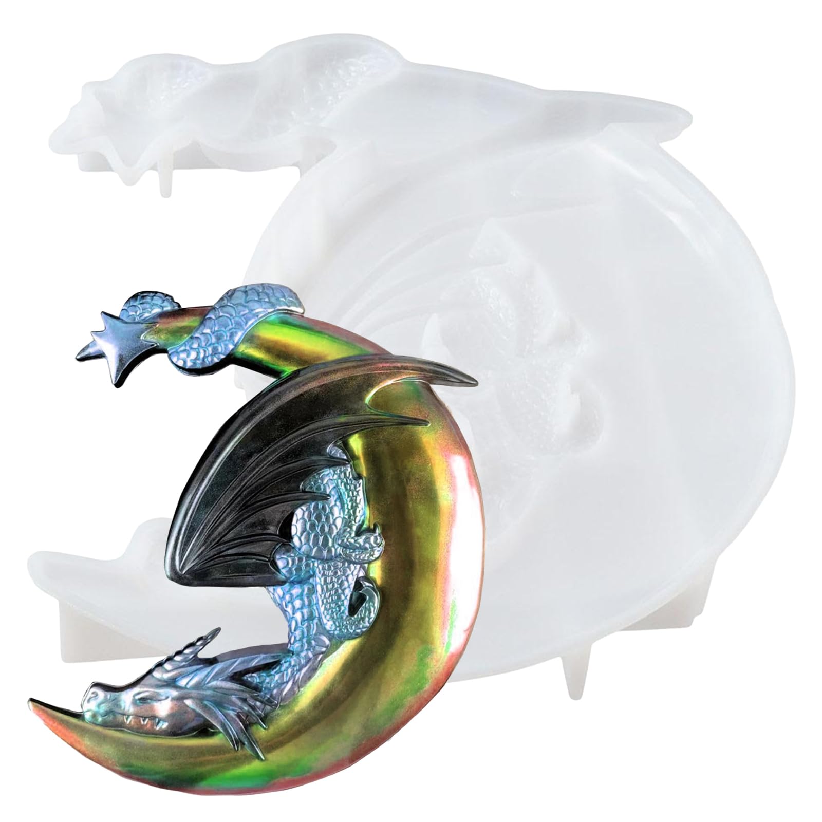 YYlingx 3D Moon Flying Dragon Silicone Moulds, Animal Shape Resin Moulds for Wall Hanging Door, Home Office Decorations, DIY Craft