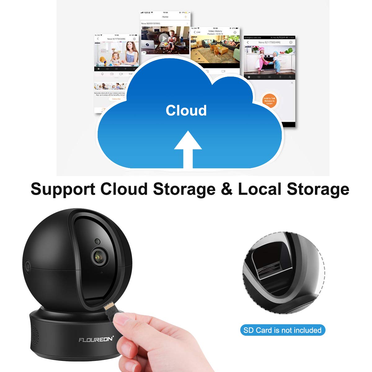 FLOUREON 1080P 2.0 MP WIFI IP Camera Home Security Surveillance Smart IP Camera with Automatic tracking 360° 3D Built-in Microphone Pan/Tilt PT Wireless Micro SD Slot