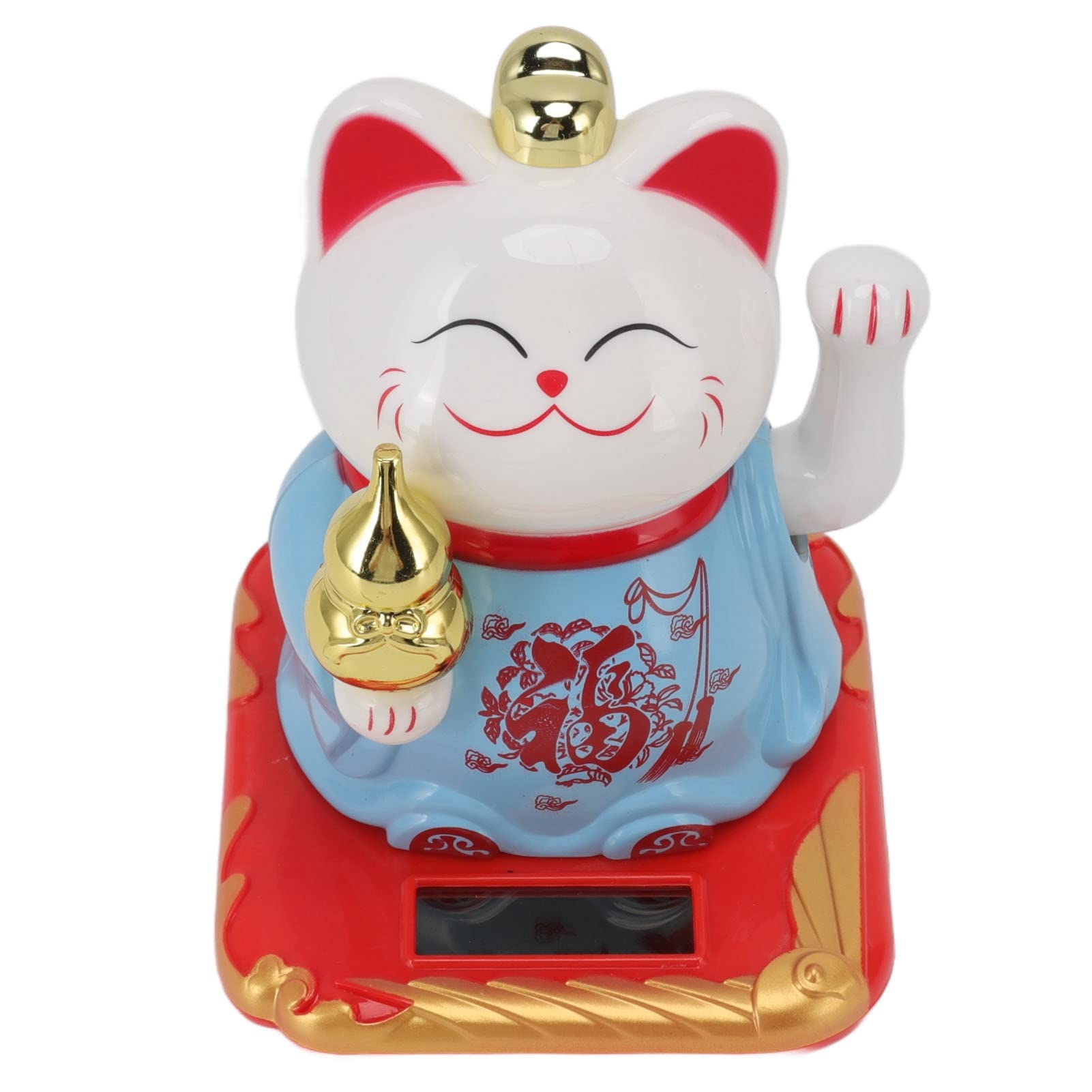 Solar Powered Lucky Waving Cat, Feng Shui Waving Hand Paw Up Good Luck Wealth Cats, Chinese Good Luck Cat Figurine Ornament, Beckoning Fortune Lucky Cat for Home Display Car Decor (Blue)