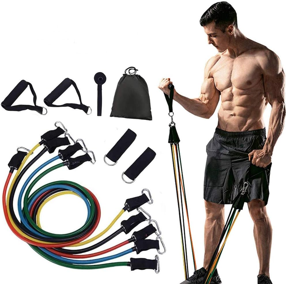 Resistance Bands Set, Workout Exercise Bands for Fitness 5 Stackable Exercise Bands with Door Anchor, Handles and Ankle Straps Stackable up to 150 lbs with Carrying Case