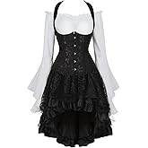 Sapubonva Black Underbust Corset Women Dress Skirt with Tutu 3 Set Plus Size Lace up