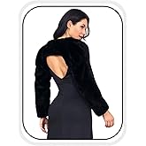GORAIS Women’s Faux Fur Bolero Jacket for Evening Dresses Fur Coat Long Sleeve Cropped Shrug for Bride