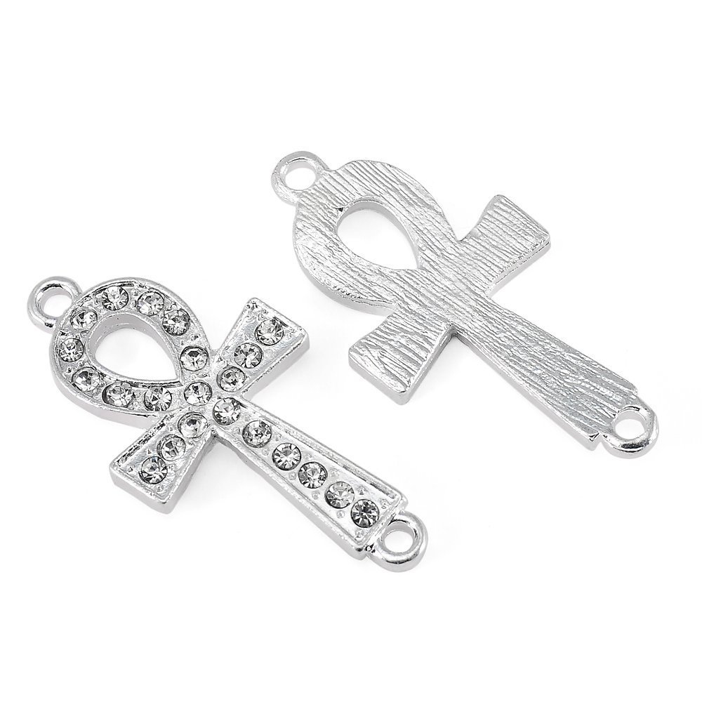 RUBYCA 5pcs Metal Life Symbol Connector Beads Crystal Inlay DIY Jewelry Making Bracelet White Silver Tone