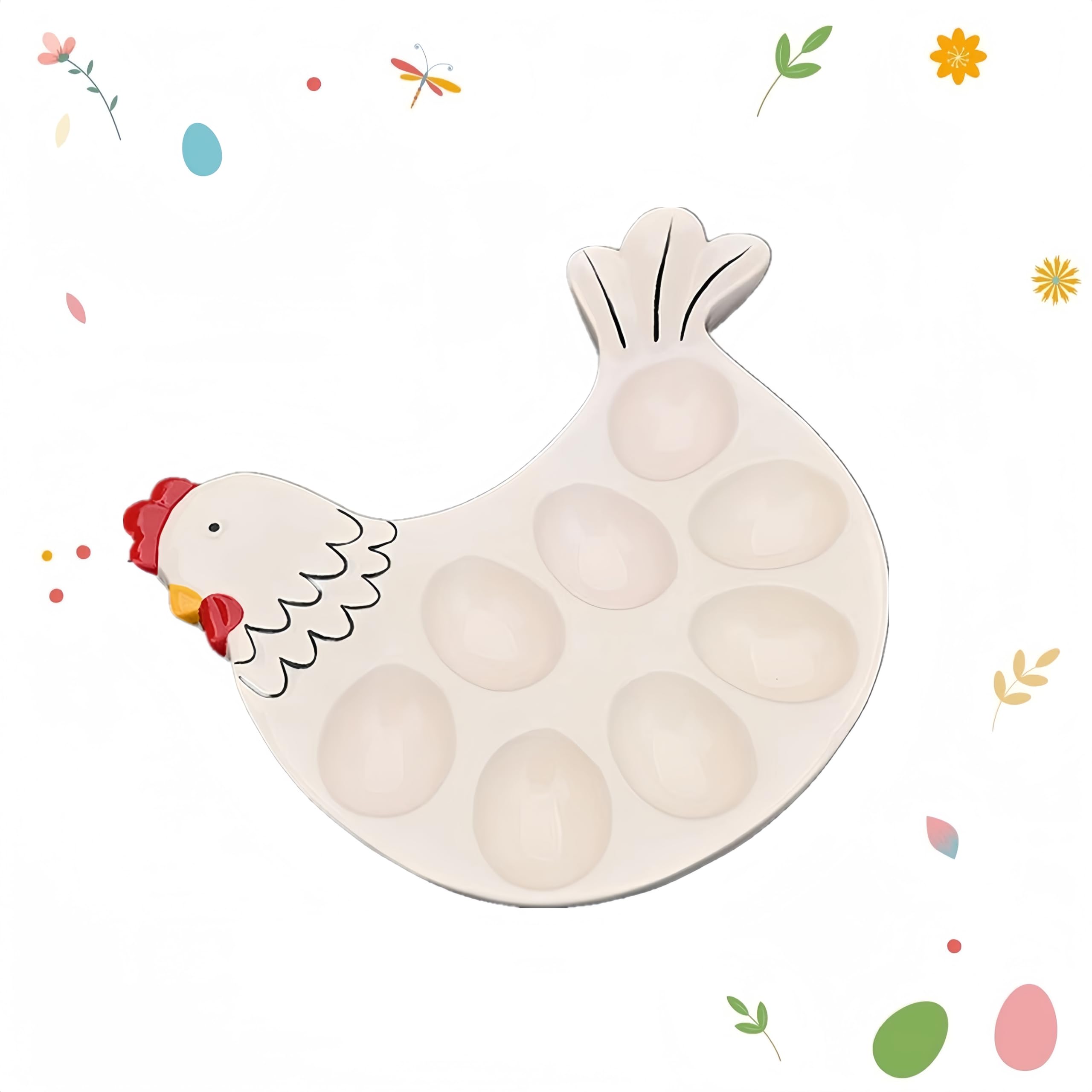 Photo 1 of HSHQING Ceramic Deviled Egg Platter Holder for Easter, Chicken Shape Plates Egg Serving Tray Carrier Chicken Egg Container