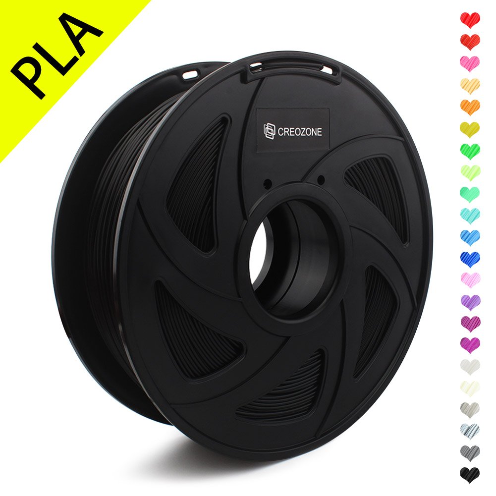 CREOZONE PLA 3D Printer Filament 1.75mm 1KG, 3D Printing Supplies, Dimensional Accuracy +/- 0.03mm, 2.2 LBS Spool, 3D Print Filament 1.75 for Most 3D Printer & 3D Pen (Black)