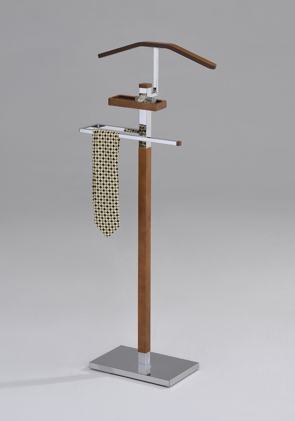 King's Brand Chrome/Tabacco Modern Wood & Metal Suit Valet Rack Stand
