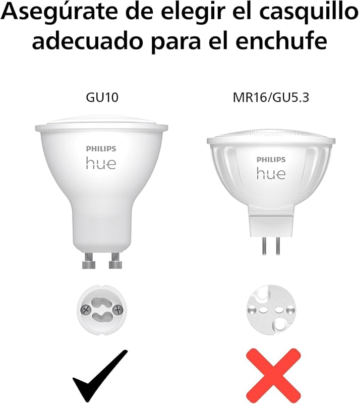 Philips Hue - Lâmpada LED inteligente, GU10, Luz branca quente a fria, 4,2 W 400 lúmenes, compatível com Alexa e Google Home - Pack de 3 lâmpadas LED inteligentes