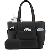 LOVEVOOK Puffer Tote Bag for Women, Lightweight Work Tote with Cup Holder for 15.6In Laptop Large Teacher Nurse Bag with Zip
