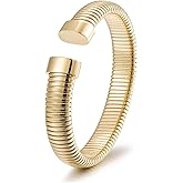 CIUNOFOR 14K Gold Plated Braclets for Women, Silver Layered Herringbone Stretch Bracelet, Stackable Chunky Snake Chain Bangle for Her Gifts, Fit 6.5”–7.5” Wrists