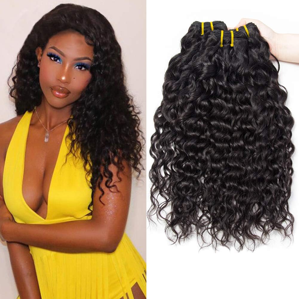 PF Hair Water Wave Bundles Brazilian virgin Human hair bundles 20 22 24 inch 300g soft and thick brazilian Hair Bundles for Black Woman No Shedding No Tangle Unprocessed natural color