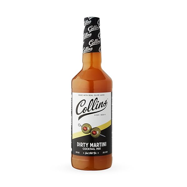 COLLINS DIRTY MARTINI MIX, MADE WITH REAL OLIVE BRINE FOR THE BOLD FLAVOR YOU NEED, CLASSIC COCKTAIL RECIPE INGREDIENT, BARTENDER MIXER, DRINKING GIFTS, HOME COCKTAIL BAR, 32 FL OZ
