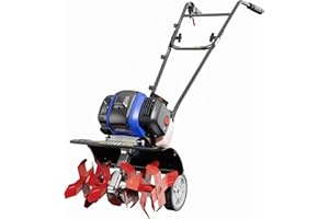 WILD BADGER POWER Garden Tiller 53cc Mini Cultivator 15 inch Powerful Liftable Booster Rod Tilling Tool for Lawn, Garden and Field Soil Cultivation