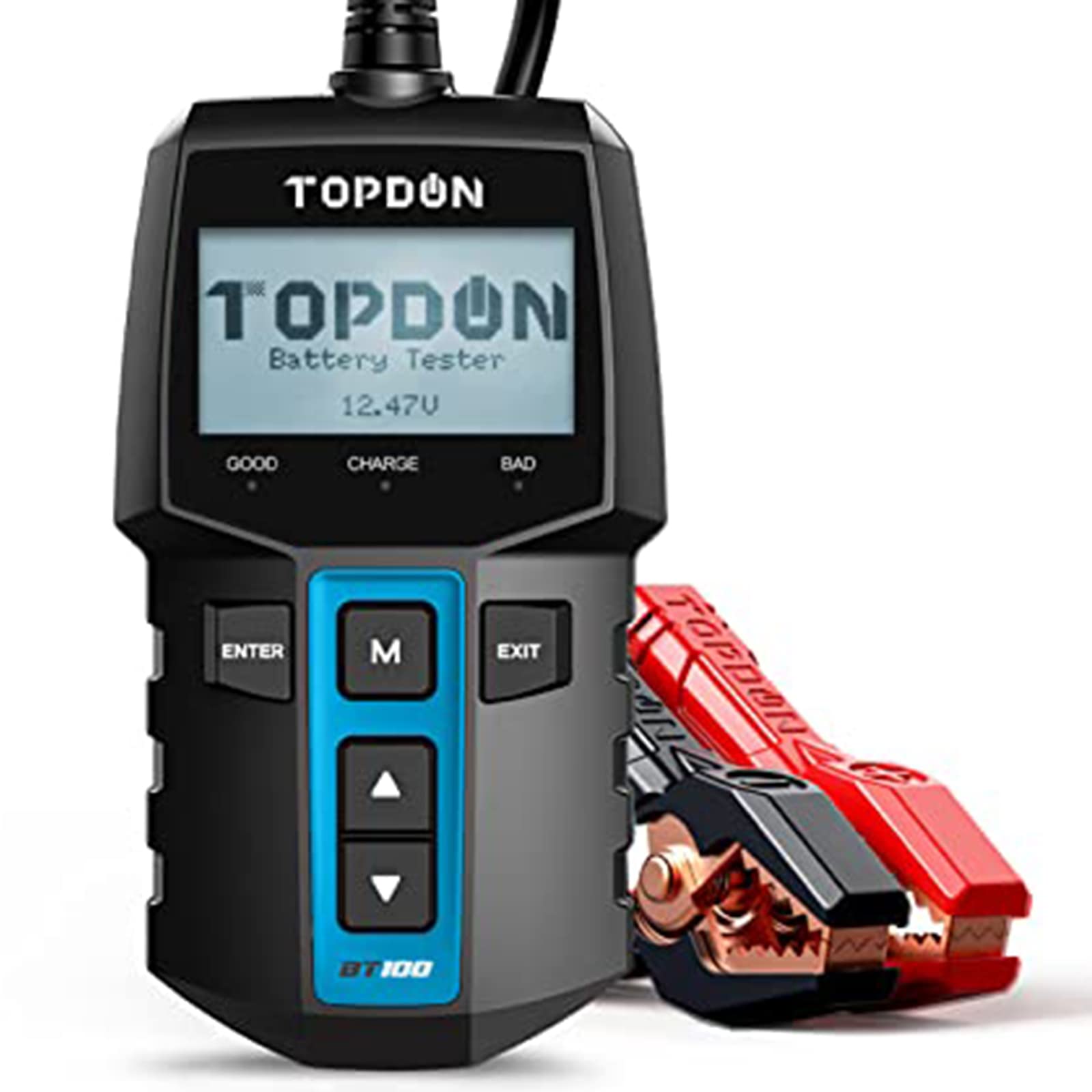 TOPDON BT100 Car Battery Tester 12V Load Tester, 100-2000 CCA Automotive Alternator Teste Digital Auto Battery Analyzer Charging Cranking System for Car Truck Motorcycle ATV SUV Boat Yacht