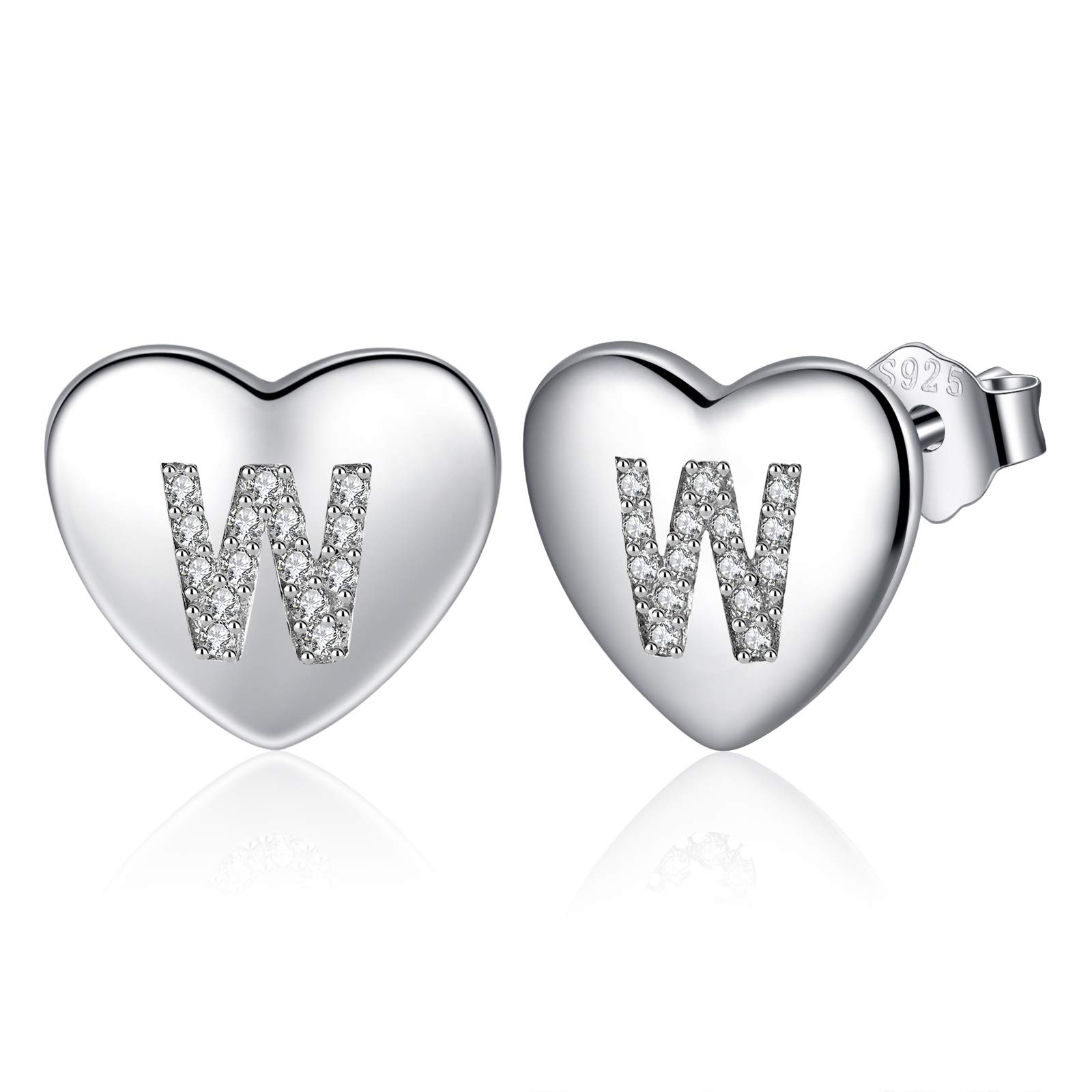 Jrêveinfini Sterling Silver Heart Initial Stud Earrings Women Girls hypoallergenic, Personalized Letter Jewelry Gift for Women and Girls
