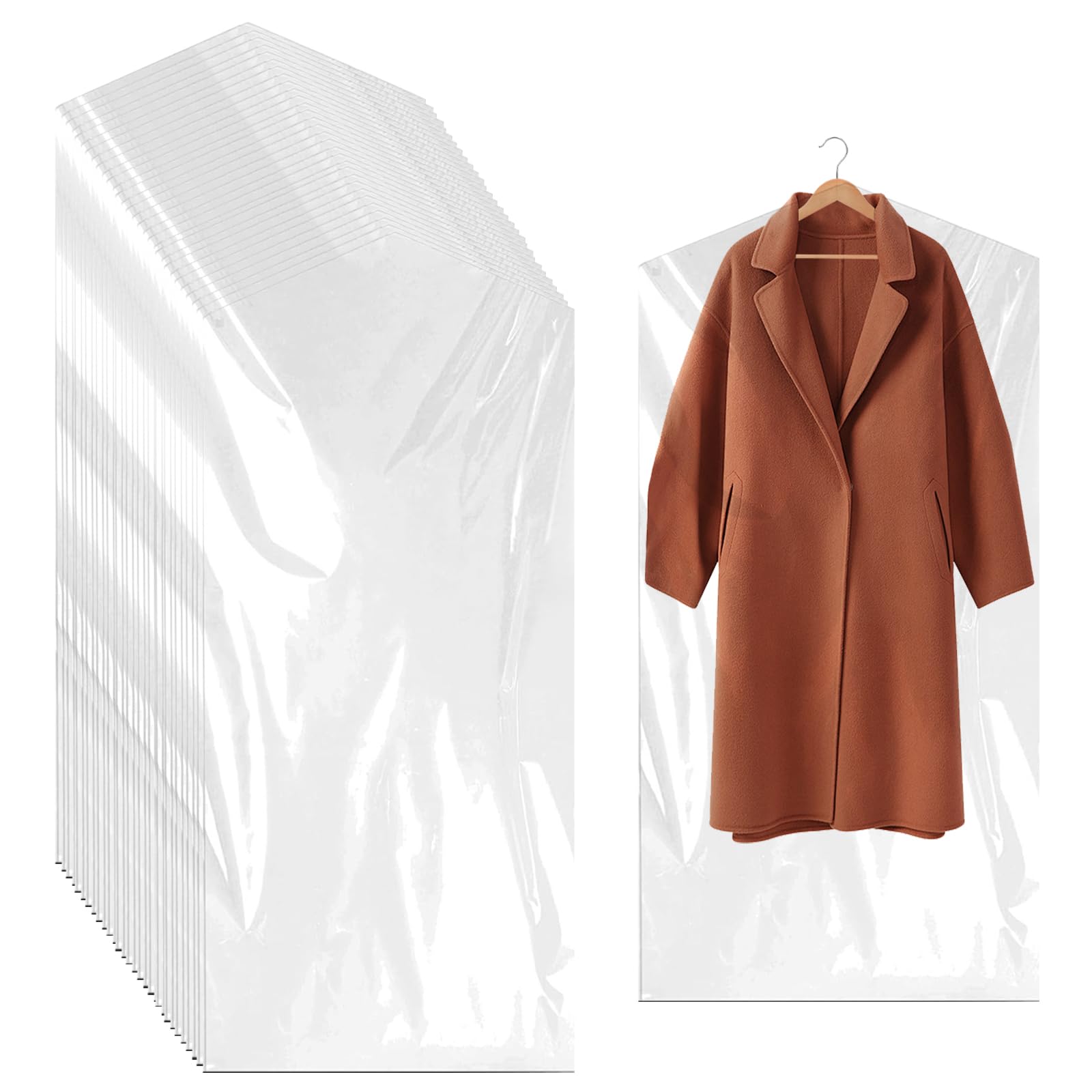 Plastic Garment Bags, 30 Pack Dry Cleaning Bags, Clear Clothes Covers, Dust Proof Garment Protector Covers, Garment Bags, Clear Plastic Clothes Covers for Clothes Shirt Jacket Suit(60x120cm)