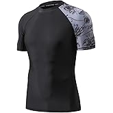 HUGE SPORTS Men's Splice UV Sun Protection UPF 50+ Skins Rash Guard Short Sleeves
