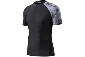 HUGE SPORTS Men's Splice UV Sun Protection UPF 50+ Skins Rash Guard Short Sleeves