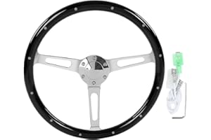 15in Classic Steering Wheel 3 Spoke Riveted 6 Hole Wood Car Classic Steering Wheel, Vintage Car Classic Steering Wheel with H