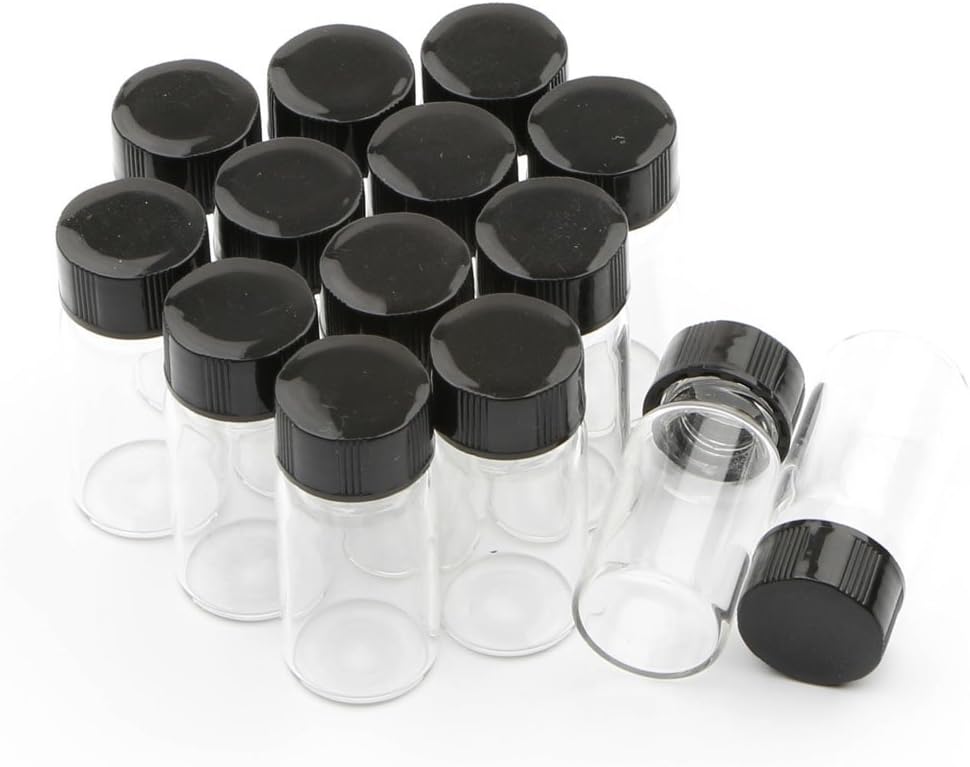 JIUWU 14pcs 5ml Mini Clear Glass Bottle and Plastic Cap Small Essential Oil 5ml Vials