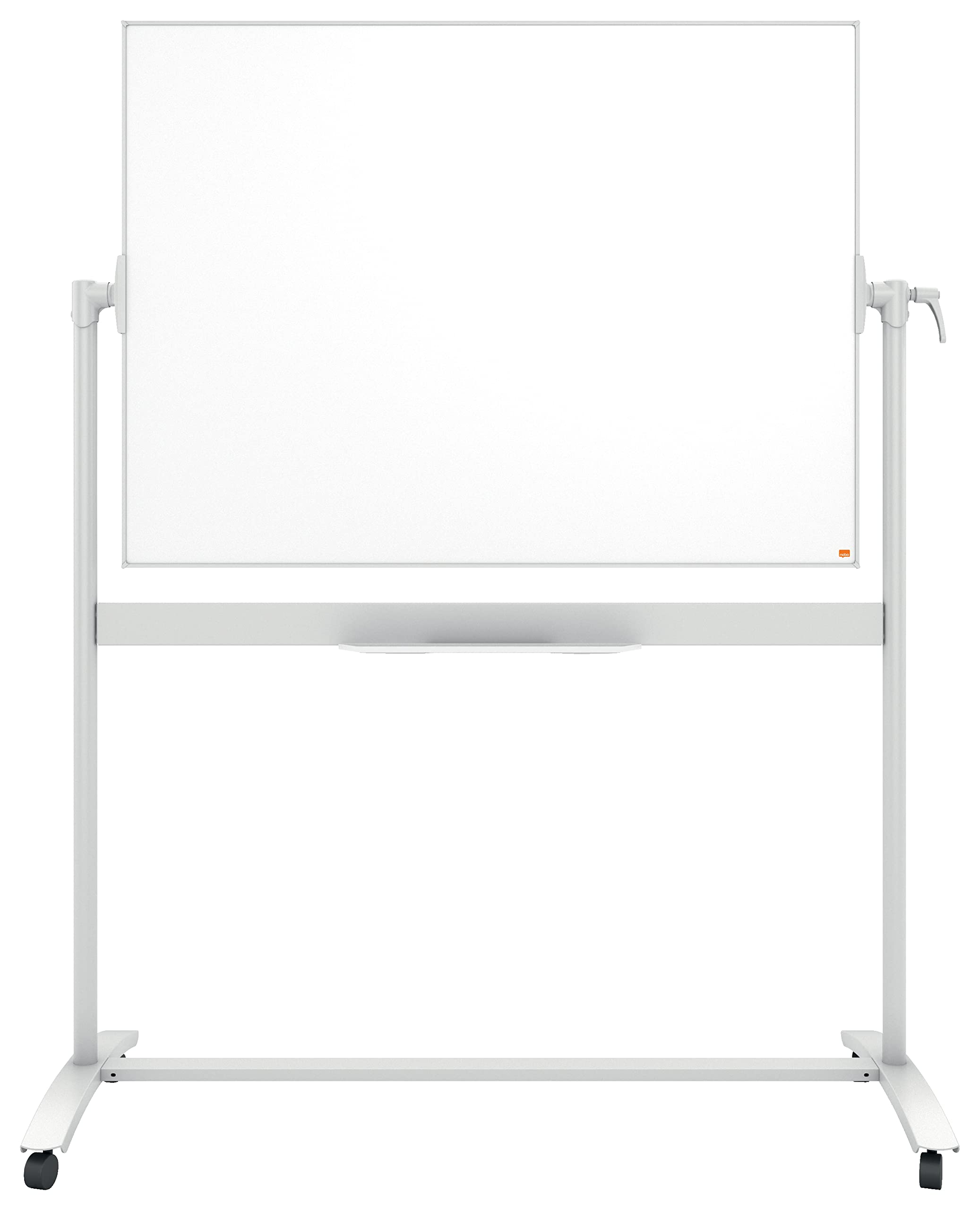 Nobo Enamel Mobile Dry Wipe Magnetic Whiteboard With Horizontal Pivot (Flips Top To Bottom), Free Standing Mobile Whiteboard On Castor Wheels, With Pen Tray Holder, Magnets & Marker, White, 1901033