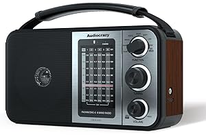 Audiocrazy AM FM Portable Radio Shortwave Radio with Bluetooth,Radio Plug in Wall or Battery Powered,Rechargeable Radio with Strong Recepiton,Headphone Jack,SD/USB Slot,Good for Home Seniors Elderly