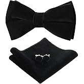 HOULIFE Men's Pre-tied Bowties Velvet Solid Color Adjustable Bow Tie and Pocket Square with Cufflinks for Wedding Party