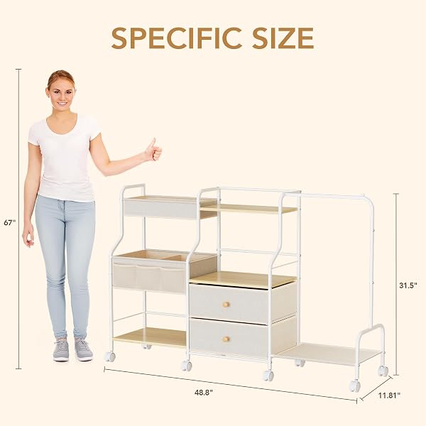BBLIKE DIAPER CADDY ORGANIZER WITH HANGING RACK – 3 TIER ROLLING UTILITY CART WITH DRAWERS AND DIVIDERS FOR BABY BOTTLE STORAGE – BEDSIDE CART FOR CHANGING STATION, CRIB, NURSERY, BEDROOM, BEIGE