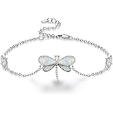 CUOKA MIRACLE Dragonfly Bracelet, Opal Dragonfly Jewelry 925 Sterling Silver Opal Jewelry Adjustable Chain Bracelet for Women Wife Birthday Summer Jewelry