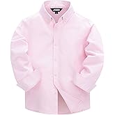 JOGAL Boys Long Sleeve Dress Shirts Oxford Solid Button Down Shirts for 6-14 Years