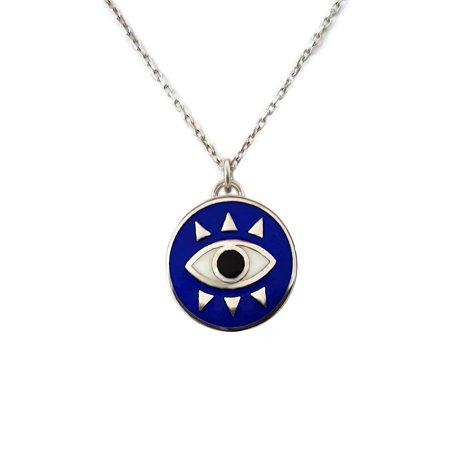 MYSTIC JEWELS by Dalia - Round Eye Necklace for Good Luck - 925 Sterling Silver Enamel Blue