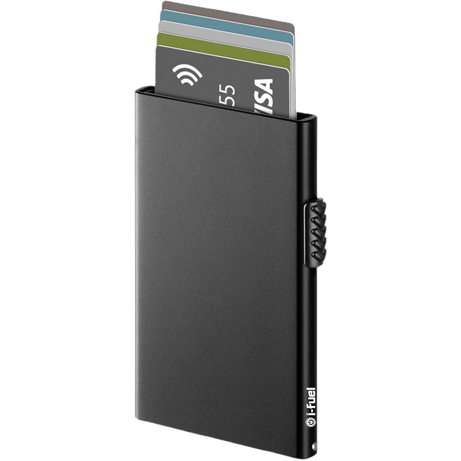 i-Fuel Card Holder Pop Up Wallet RFID Blocking Slim Metal Bank Card Case Holds 5 Cards