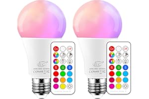 ILC Color Changing LED Light Bulbs, 70W Equivalent, 2700K Warm White A19 E26 Screw Edison Base RGBW Dimmable - 12 Color Choic