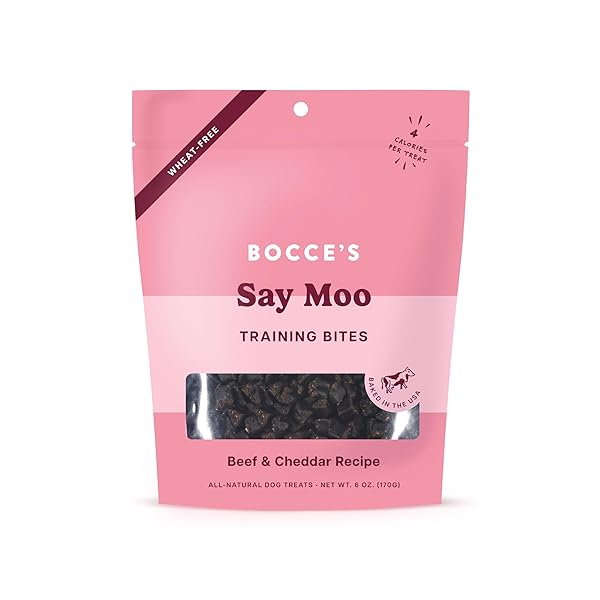 BOCCE’S BAKERY SAY MOO BEEF & CHEDDAR TRAINING TREATS FOR DOGS, WHEAT-FREE DOG TREATS, 6 OZ BAG